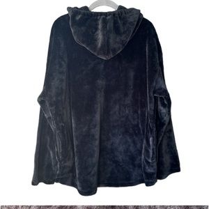 LOFT Velvet Velour Soft Faux Fur Hoodie Black